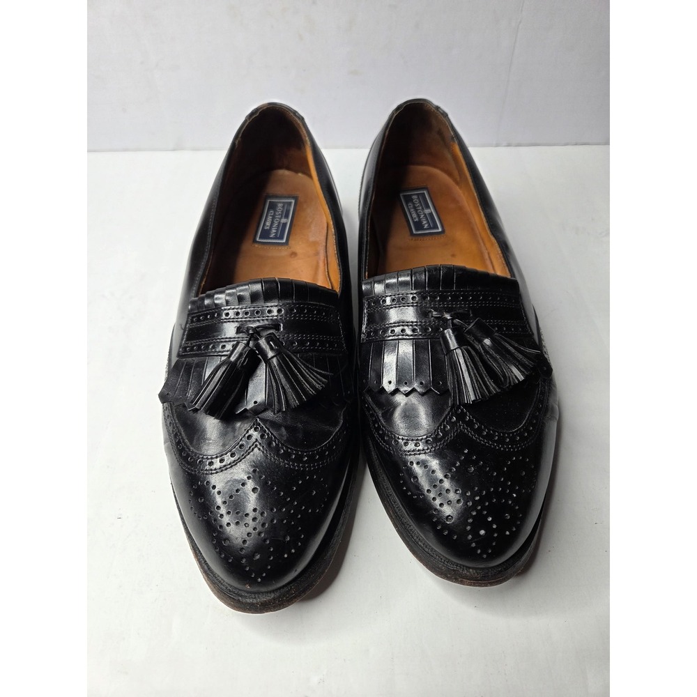 Bostonian Classics Mens Black Leather Wingtip Kiltie Tassel Loafers 10 E/C